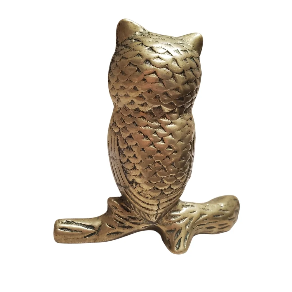 Vintage Solid Brass Owl Figurine On Branch. 2.75